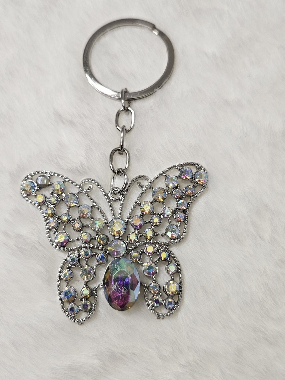 NWT Clear Rhinestone Butterfly Purse Charm Keychain